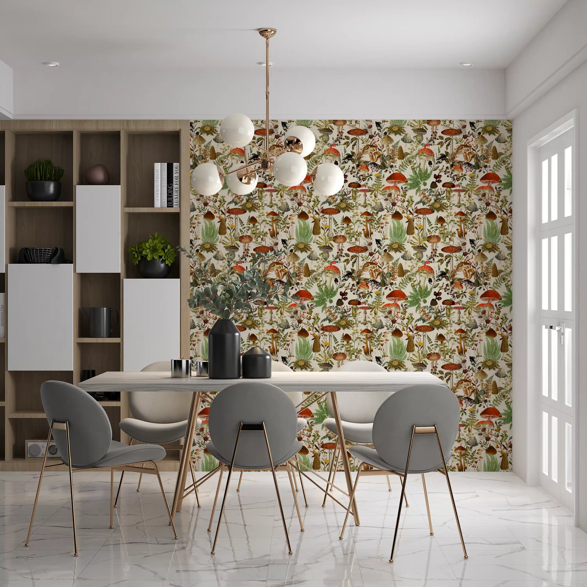 Rustic Toadstool and Woodland Meadow Flora Wallpaper⁠