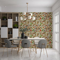 Rustic Toadstool and Woodland Meadow Flora Wallpaper⁠