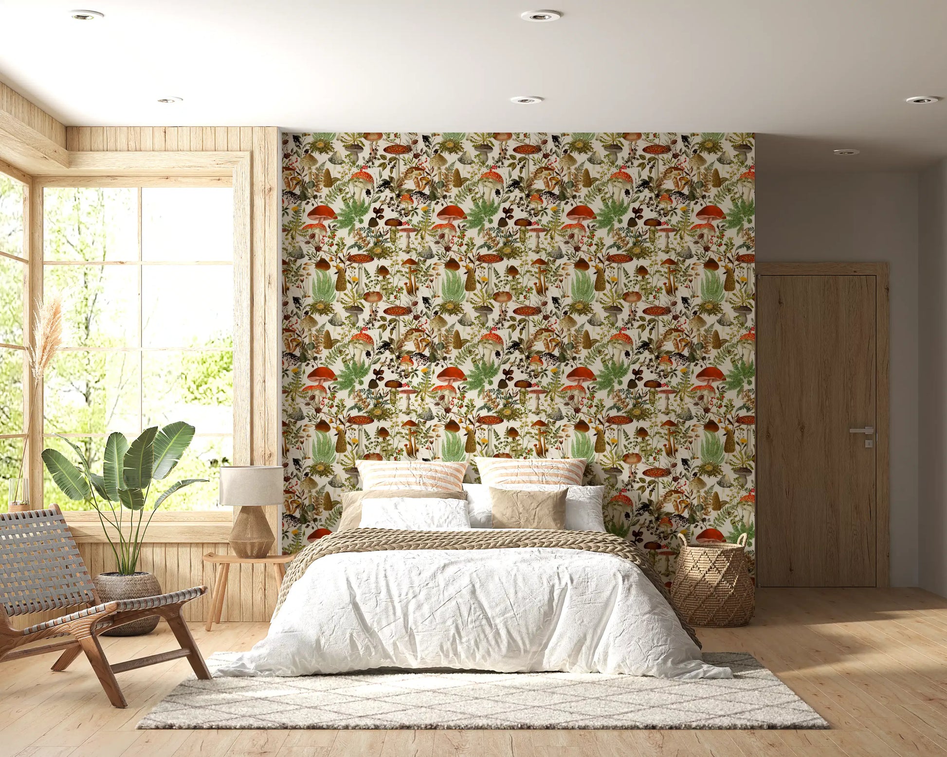 Rustic Toadstool and Woodland Meadow Flora Wallpaper⁠