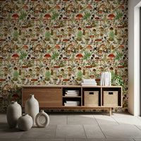 Rustic Toadstool and Woodland Meadow Flora Wallpaper⁠