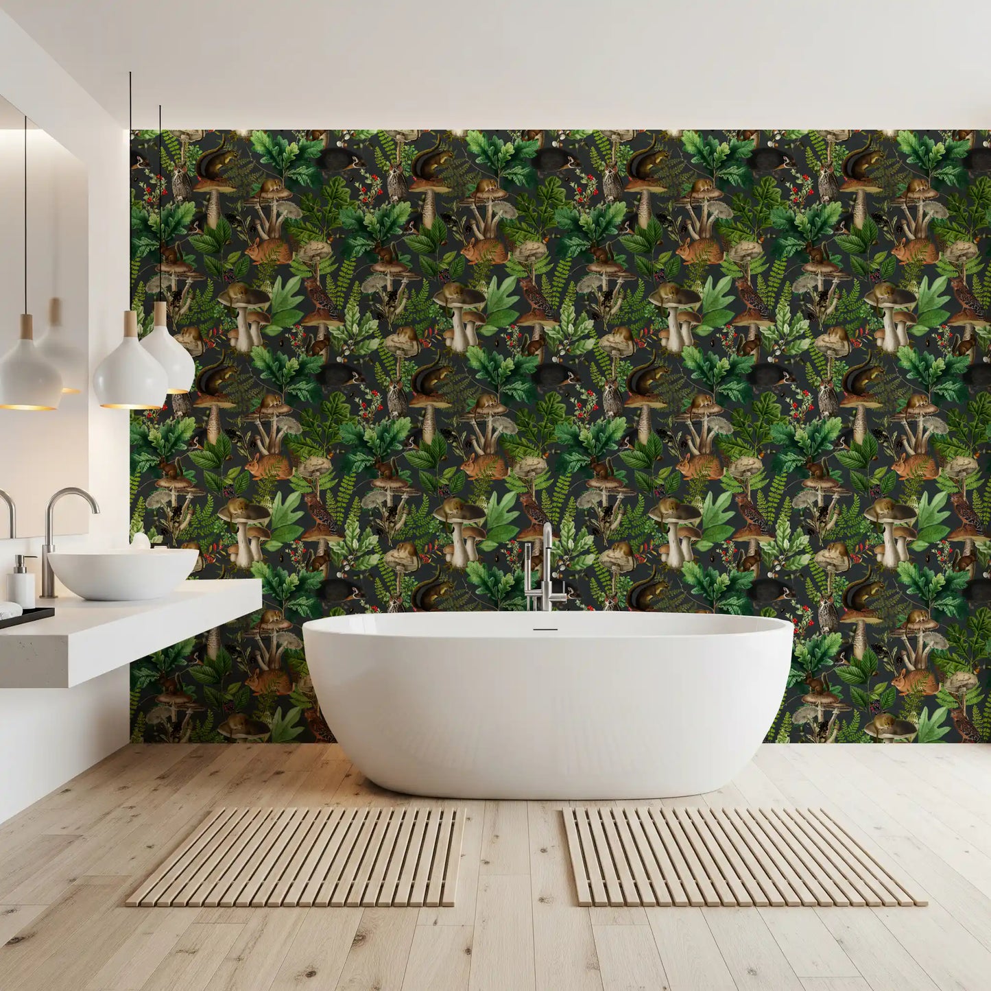Vintage Forest Creatures and Fungi Wallpaper⁠