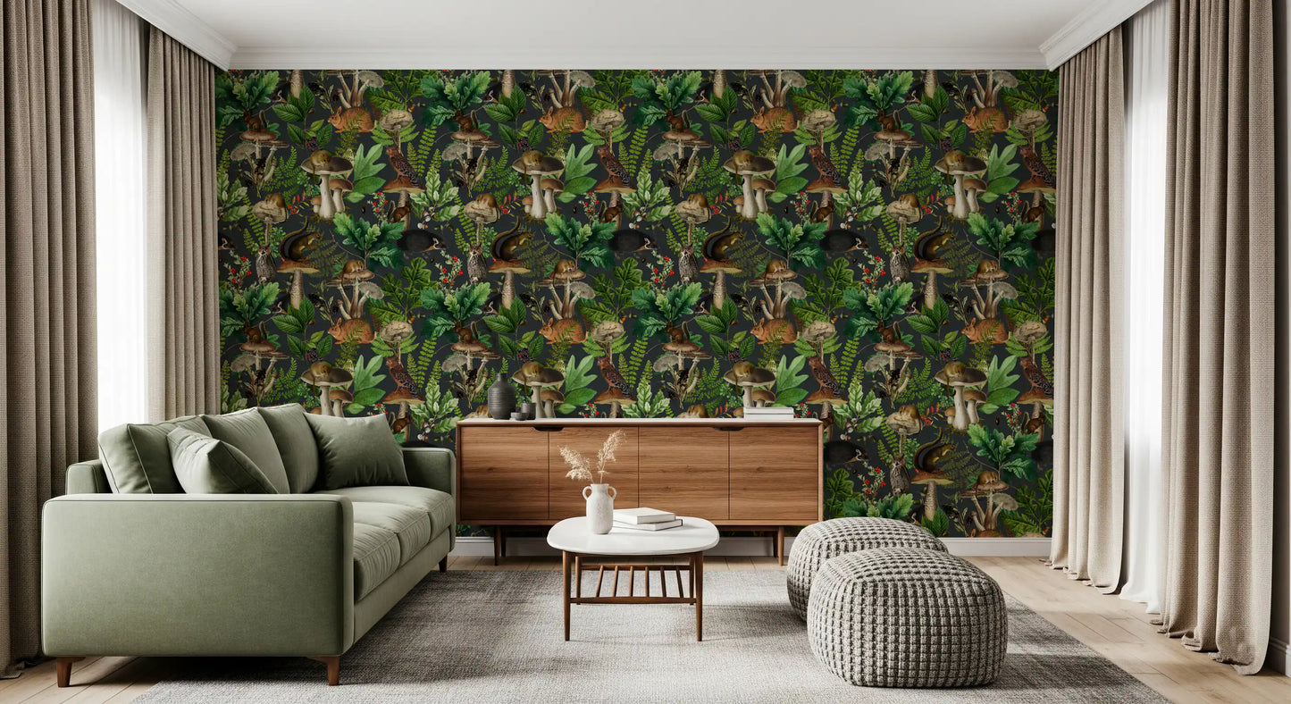 Vintage Forest Creatures and Fungi Wallpaper⁠