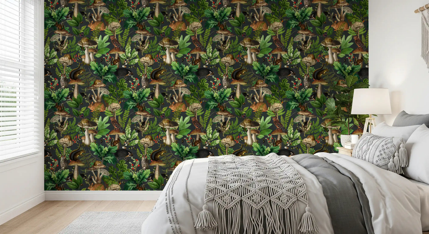 Vintage Forest Creatures and Fungi Wallpaper⁠