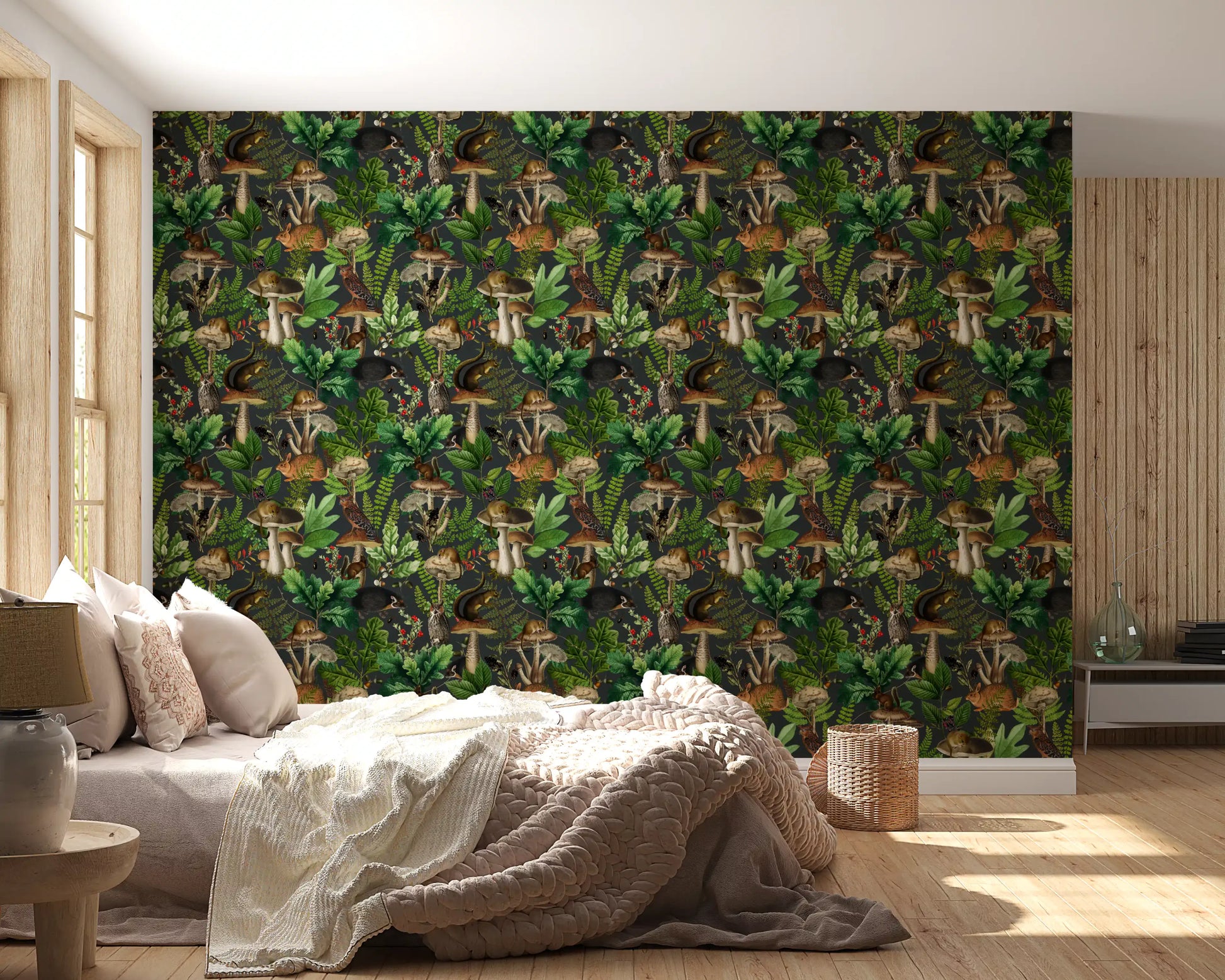 Vintage Forest Creatures and Fungi Wallpaper⁠