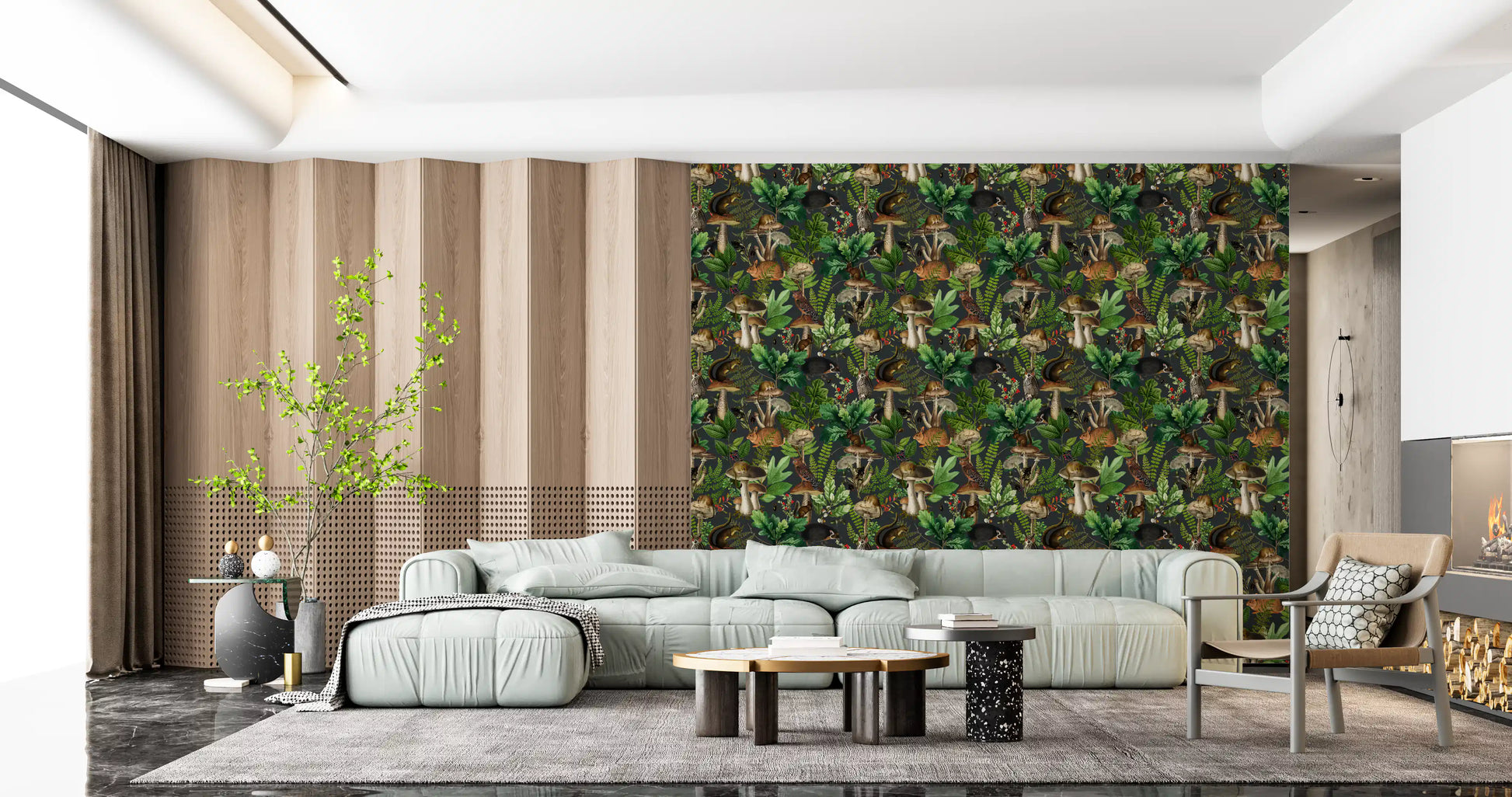 Vintage Forest Creatures and Fungi Wallpaper⁠