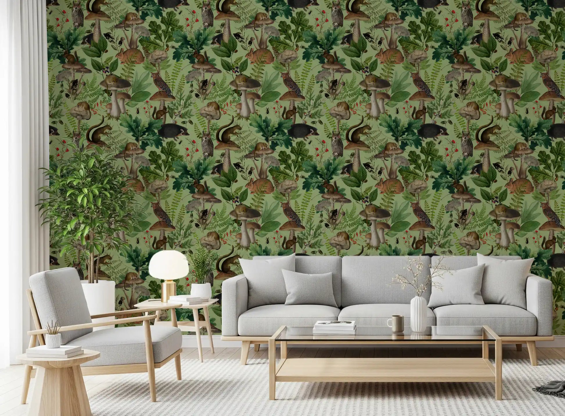 Botanical Woodland Mushroom Grove Wallpaper⁠