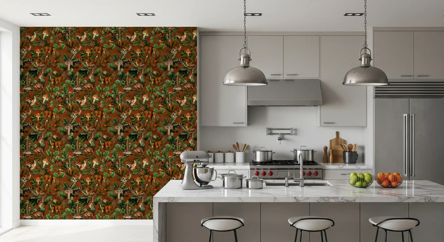 Rustic Woodland Creatures and Fungi Tapestry Wallpaper⁠