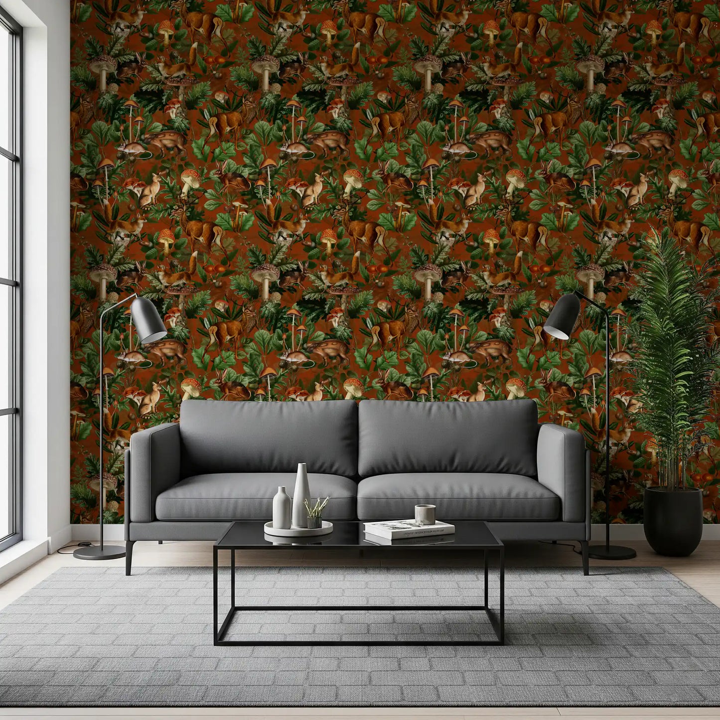 Rustic Woodland Creatures and Fungi Tapestry Wallpaper⁠