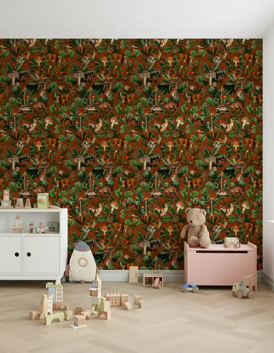 Rustic Woodland Creatures and Fungi Tapestry Wallpaper⁠