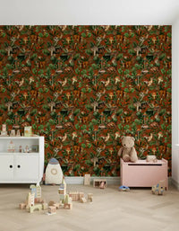 Rustic Woodland Creatures and Fungi Tapestry Wallpaper⁠