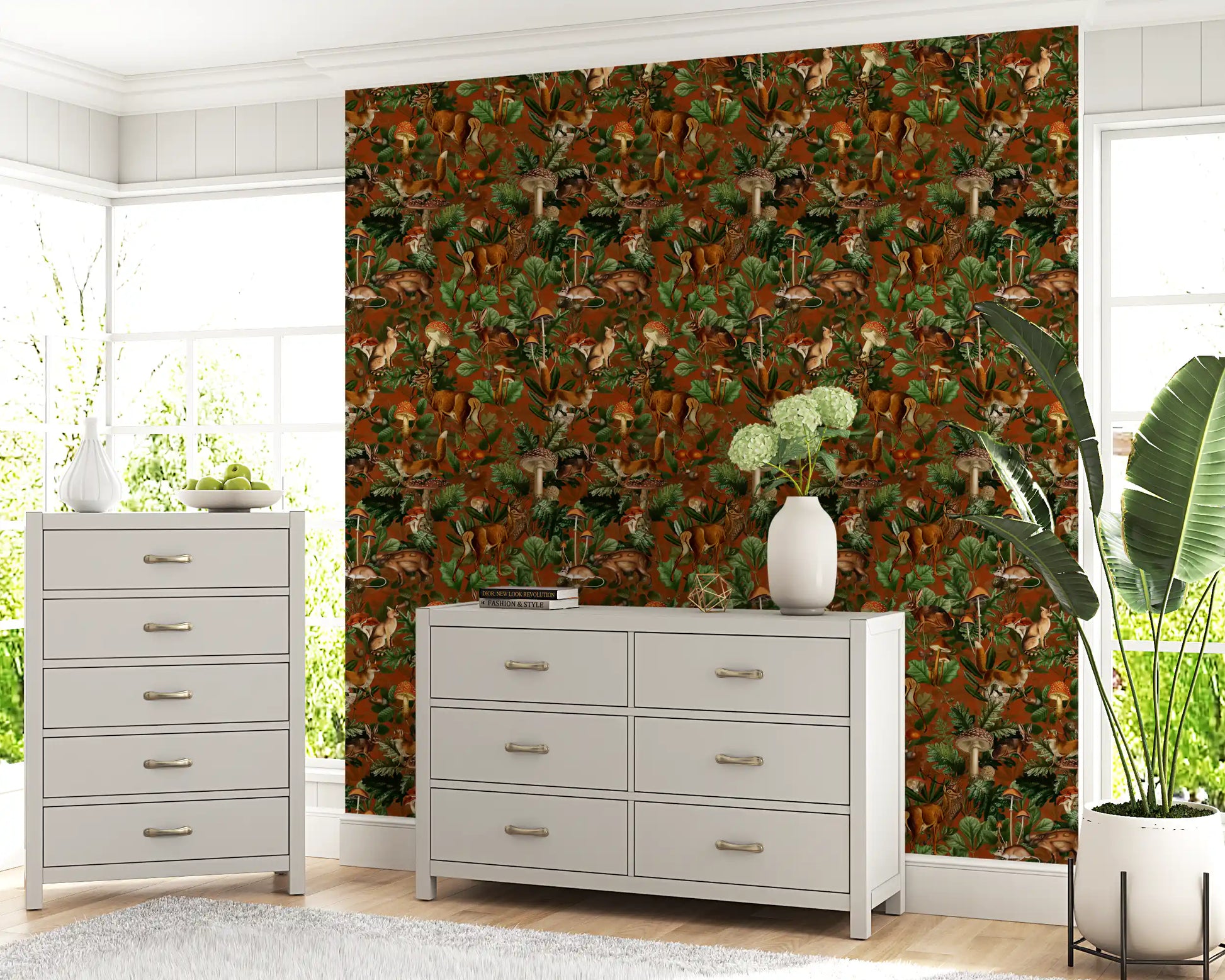 Rustic Woodland Creatures and Fungi Tapestry Wallpaper⁠
