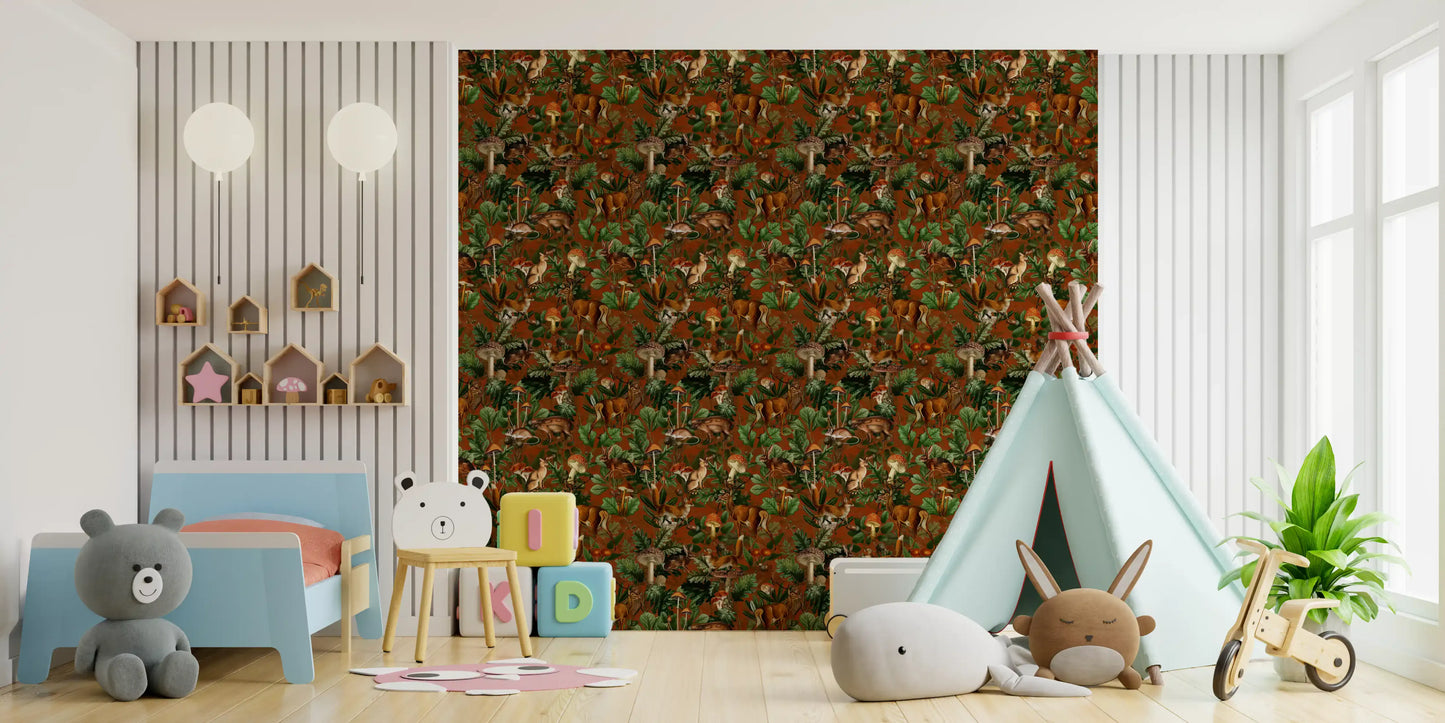 Rustic Woodland Creatures and Fungi Tapestry Wallpaper⁠