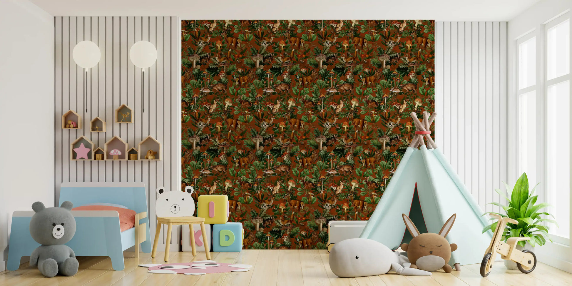 Rustic Woodland Creatures and Fungi Tapestry Wallpaper⁠