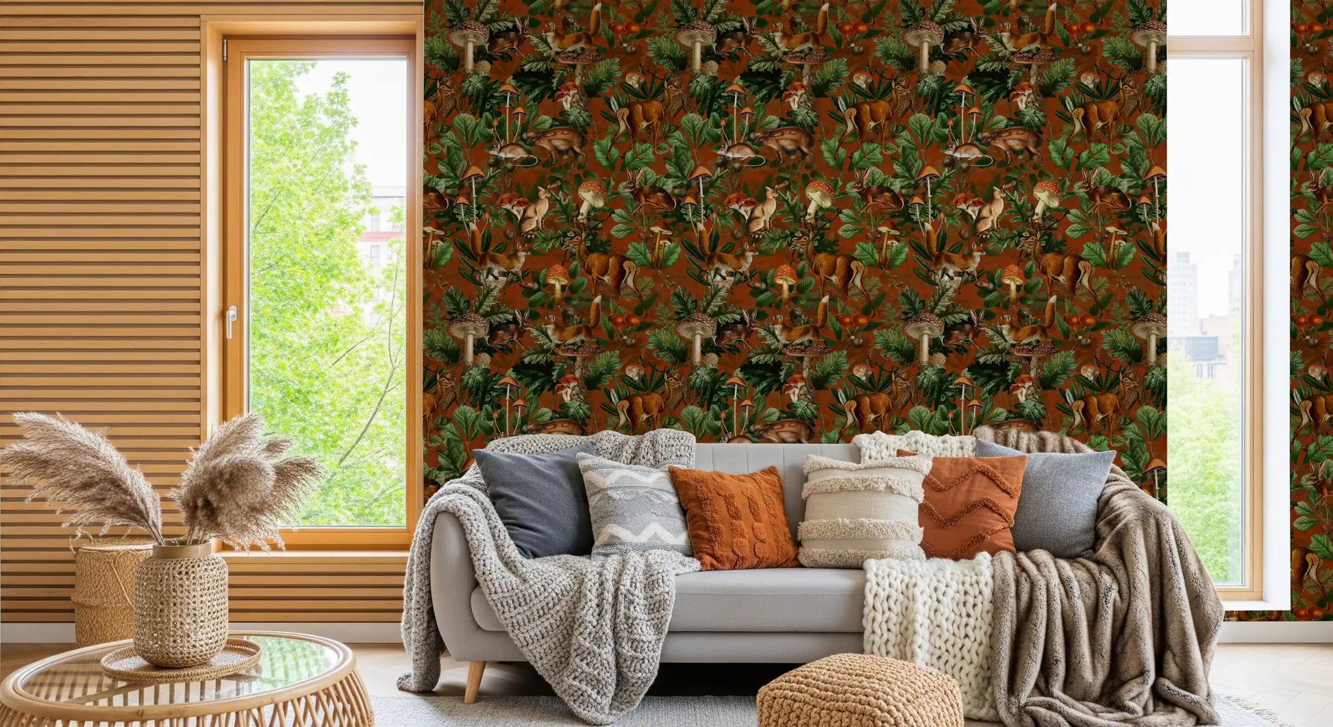 Rustic Woodland Creatures and Fungi Tapestry Wallpaper⁠