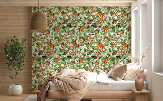 Rustic Forest Creatures and Fungi Tapestry Wallpaper⁠