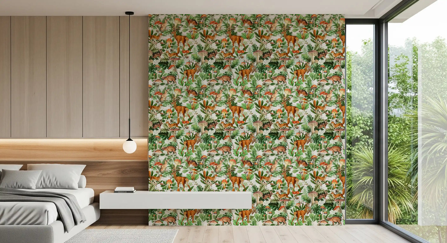 Rustic Forest Creatures and Fungi Tapestry Wallpaper⁠