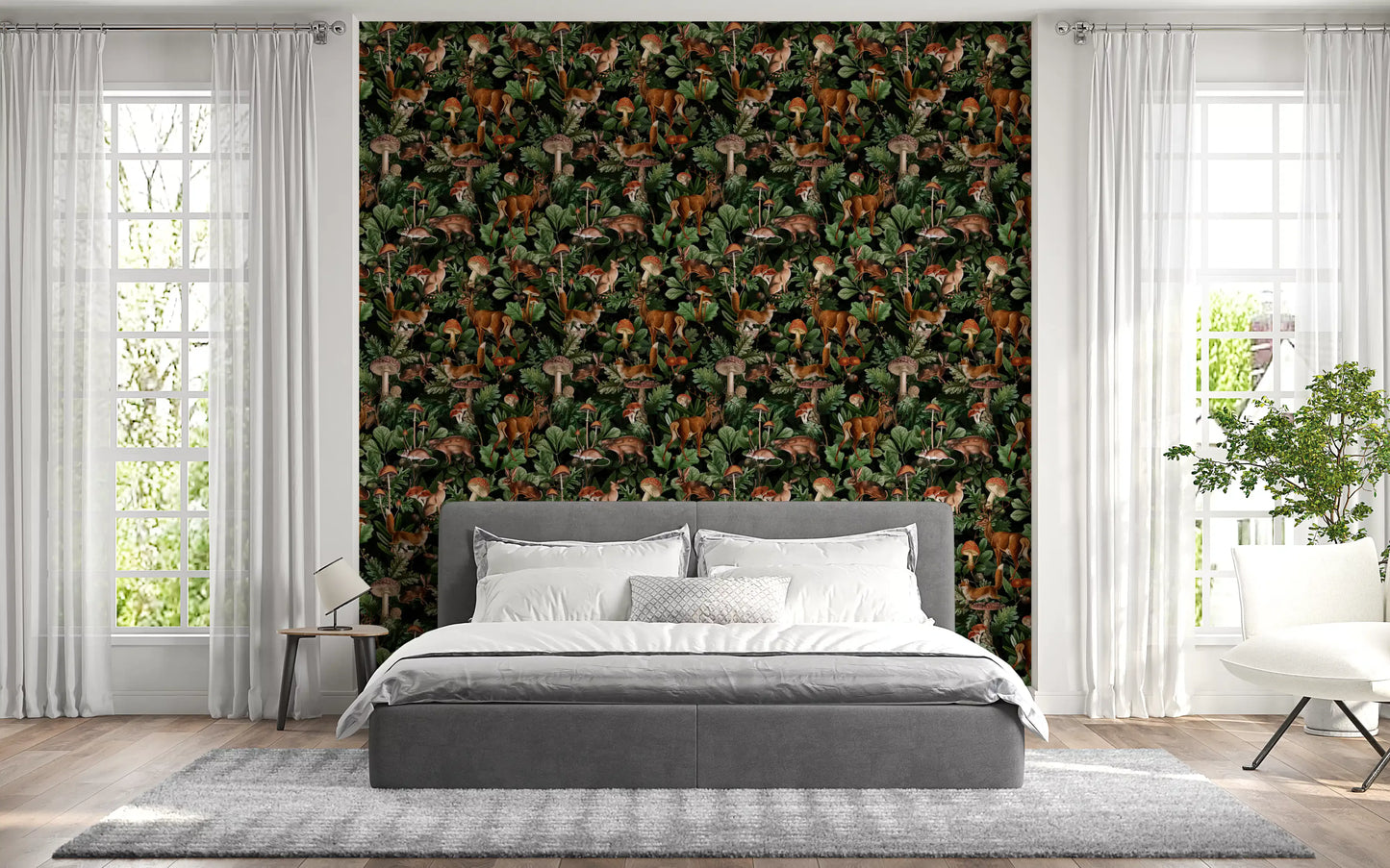 Enchanted Woodland Wildlife Forest Scene Wallpaper⁠
