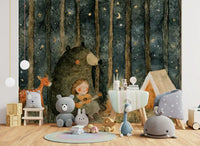 Midnight Forest Campfire Friends Wall Mural