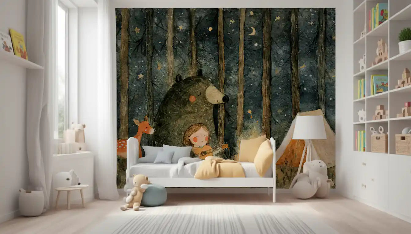 Midnight Forest Campfire Friends Wall Mural