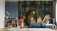 Midnight Forest Campfire Friends Wall Mural