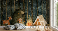 Midnight Forest Campfire Friends Wall Mural