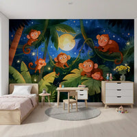 Starlit Jungle Monkey Paradise Wall Mural