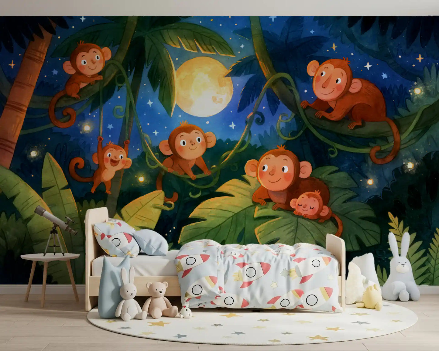 Starlit Jungle Monkey Paradise Wall Mural