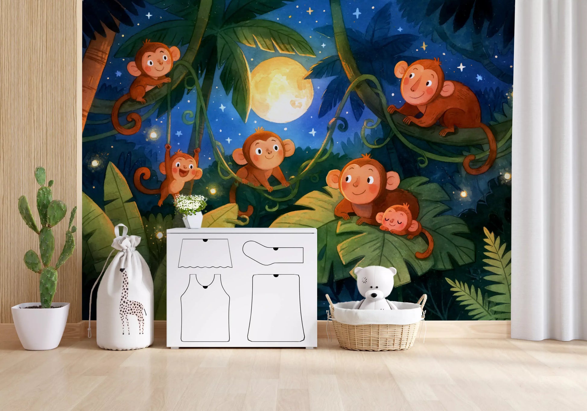 Starlit Jungle Monkey Paradise Wall Mural