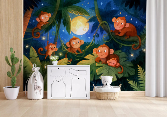 Starlit Jungle Monkey Paradise Wall Mural