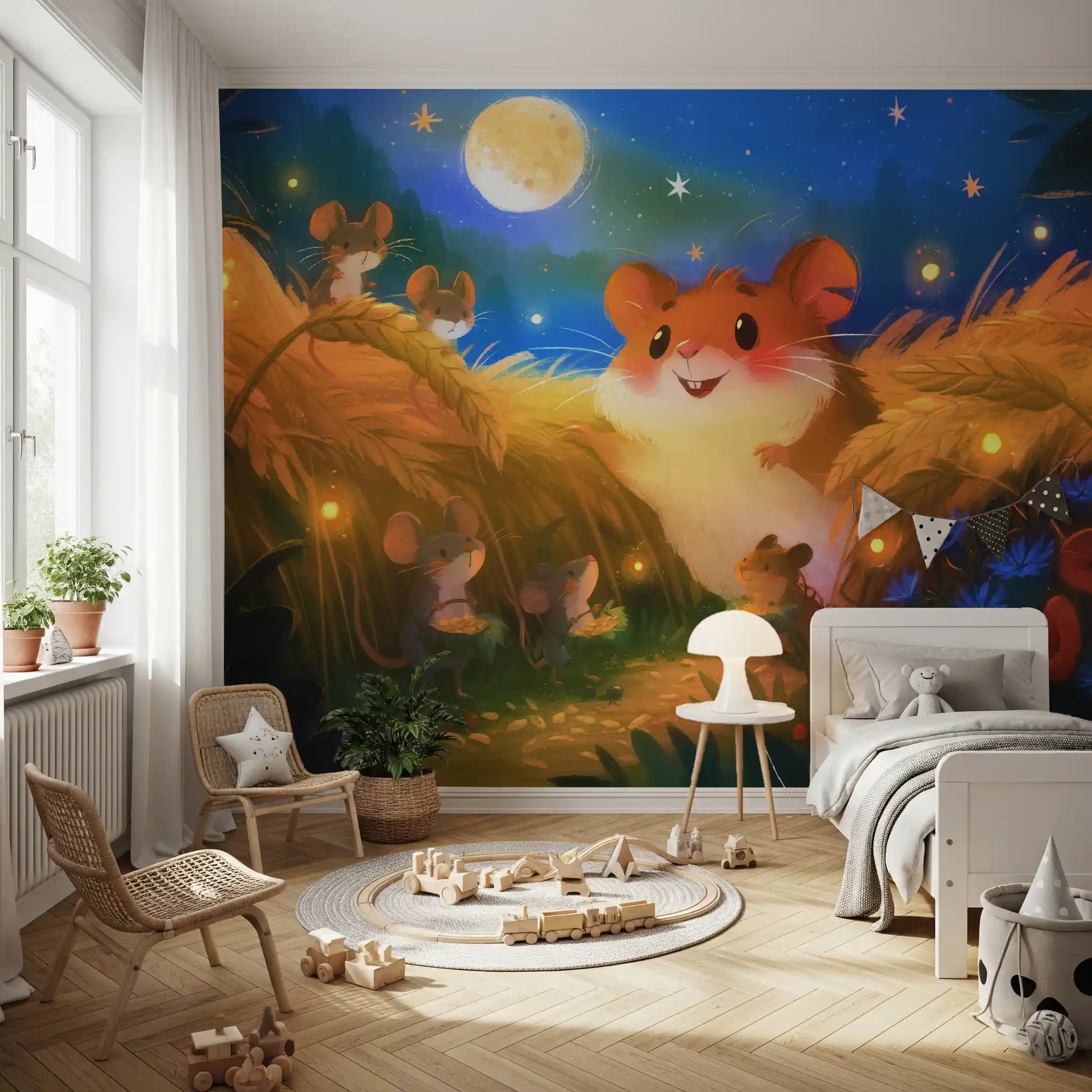 Midnight Hamster Forest Firefly Gathering Wall Mural