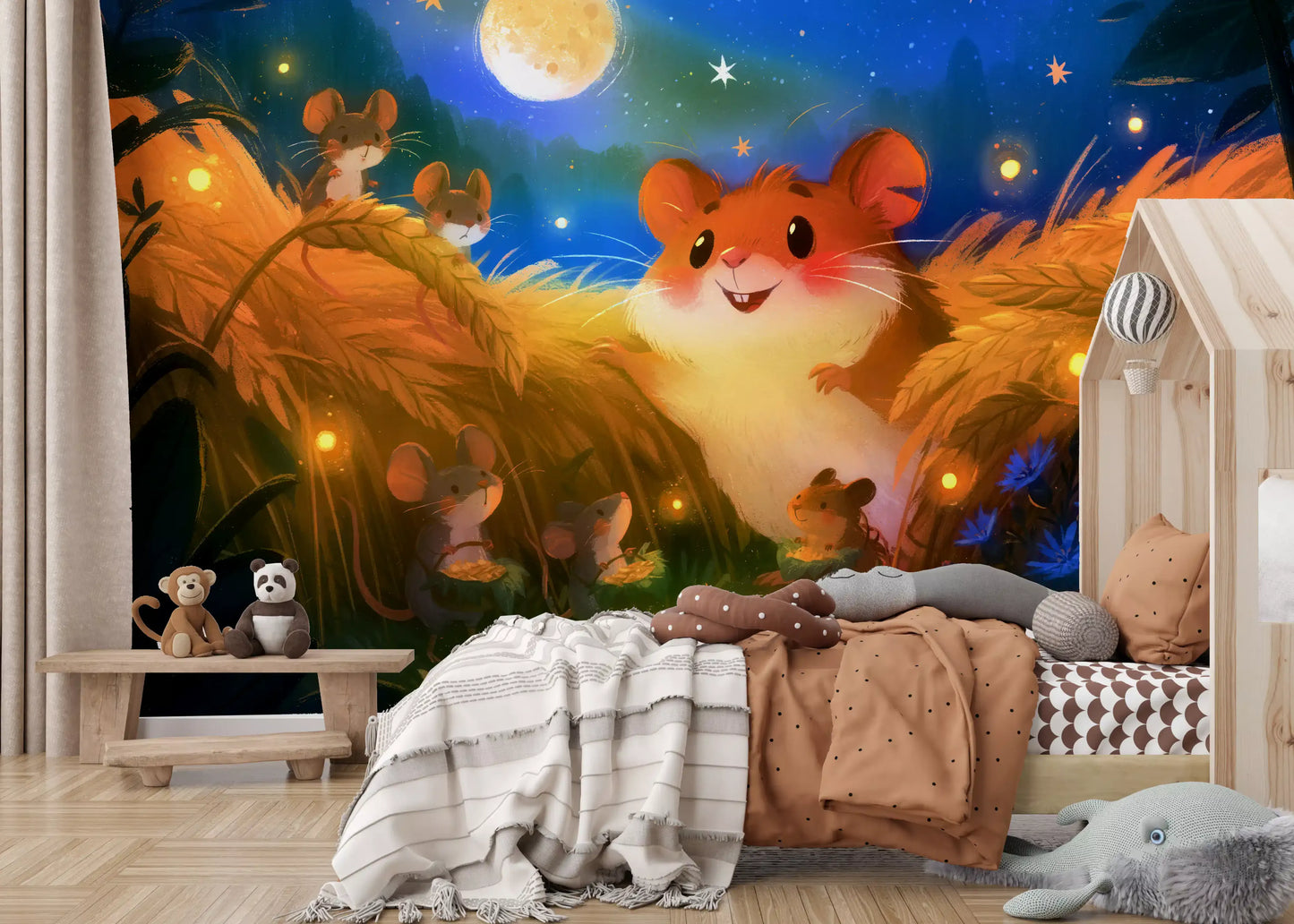 Midnight Hamster Forest Firefly Gathering Wall Mural