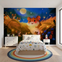 Midnight Hamster Forest Firefly Gathering Wall Mural