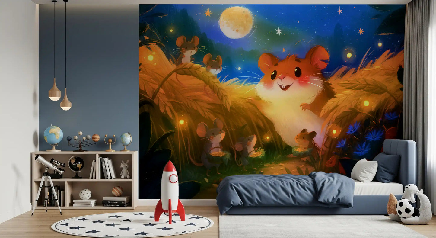 Midnight Hamster Forest Firefly Gathering Wall Mural