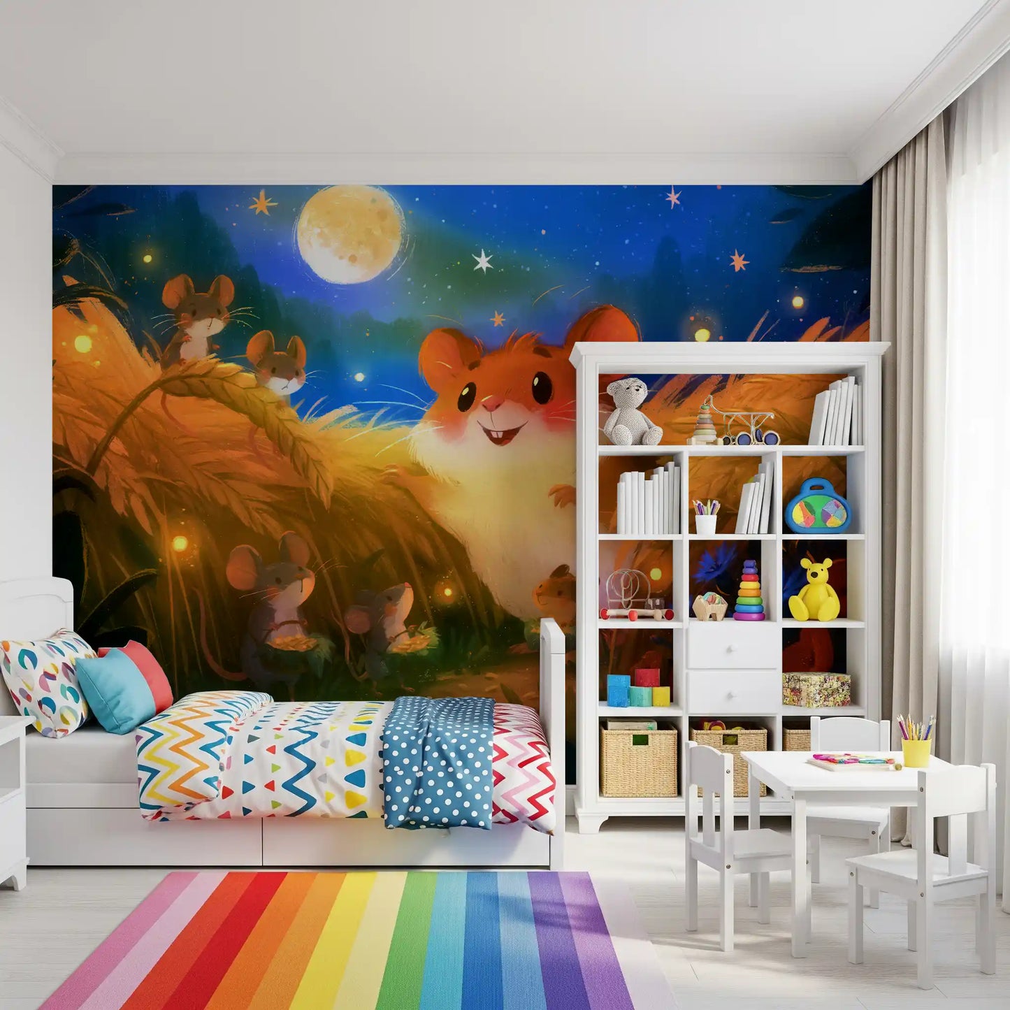 Midnight Hamster Forest Firefly Gathering Wall Mural