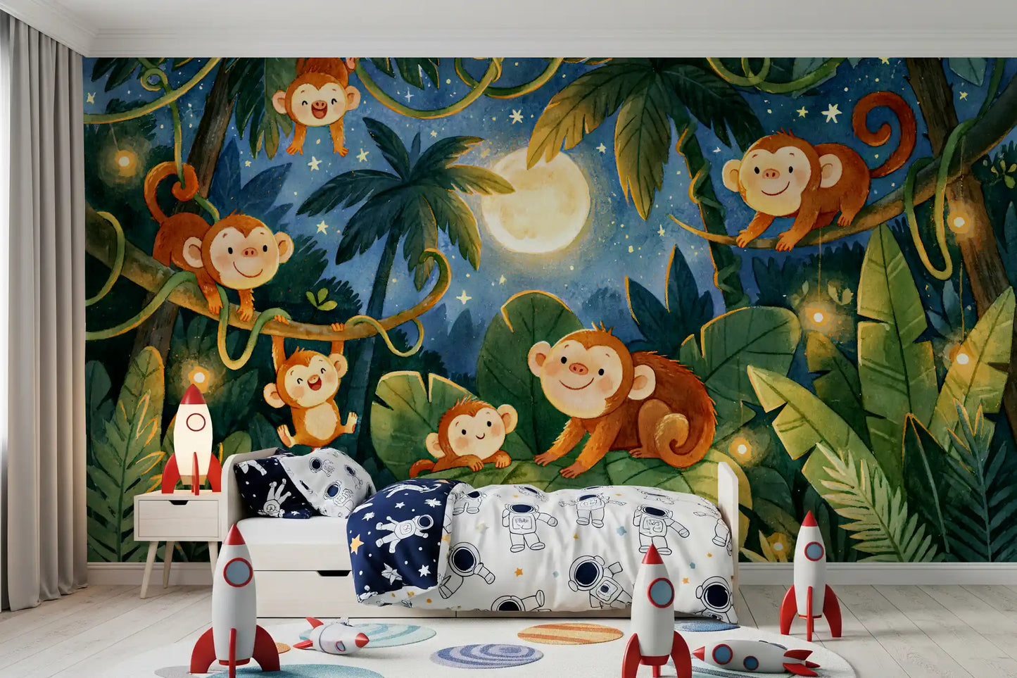 Moonlit Jungle Monkey Friends Wall Mural