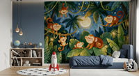 Moonlit Jungle Monkey Friends Wall Mural