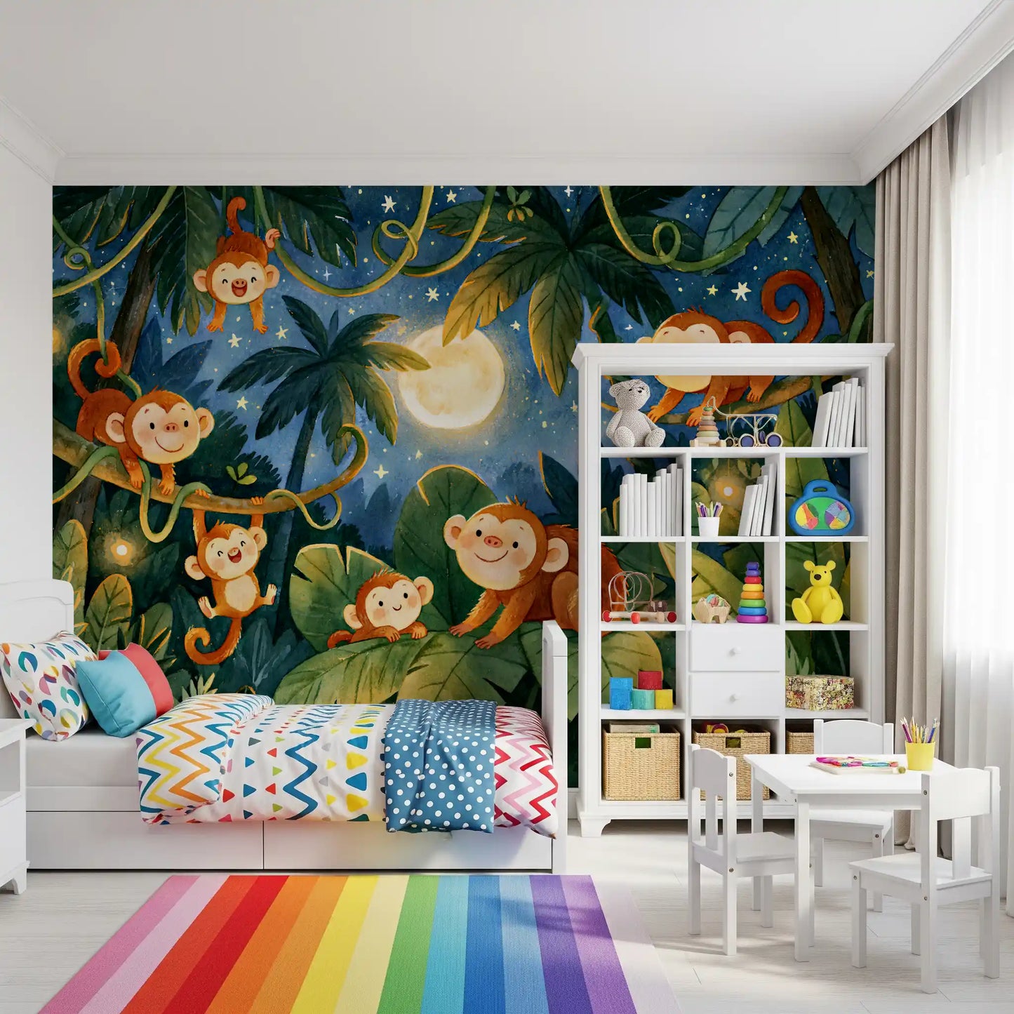 Moonlit Jungle Monkey Friends Wall Mural