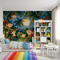 Moonlit Jungle Monkey Friends Wall Mural