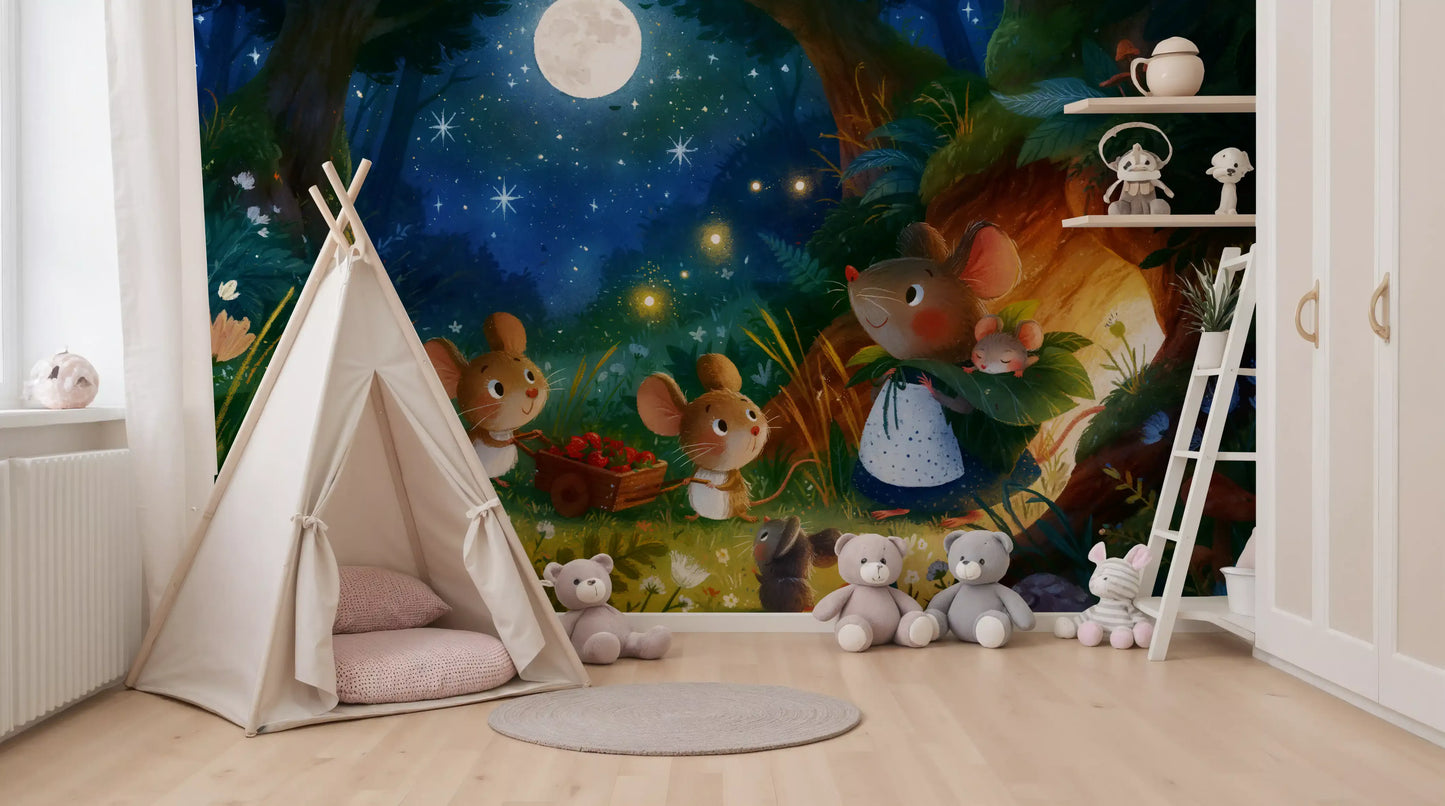 Midnight Forest Mouse Gathering Wall Mural
