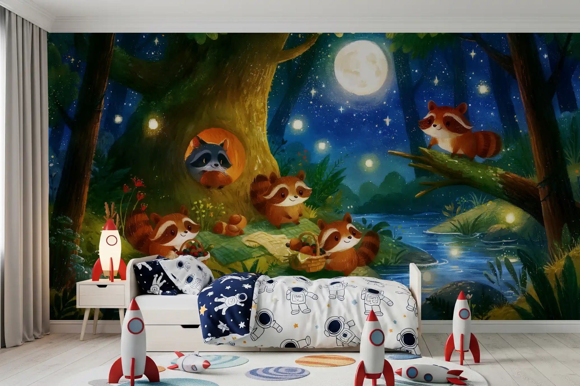 Woodland Nighttime Gathering Mural Wall Mural