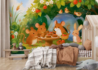 Woodland Mouse Tea Party Illustration Wall Mural
