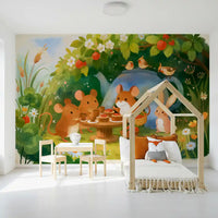 Woodland Mouse Tea Party Illustration Wall Mural