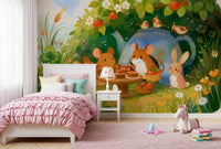 Woodland Mouse Tea Party Illustration Wall Mural