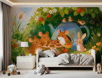 Woodland Mouse Tea Party Illustration Wall Mural