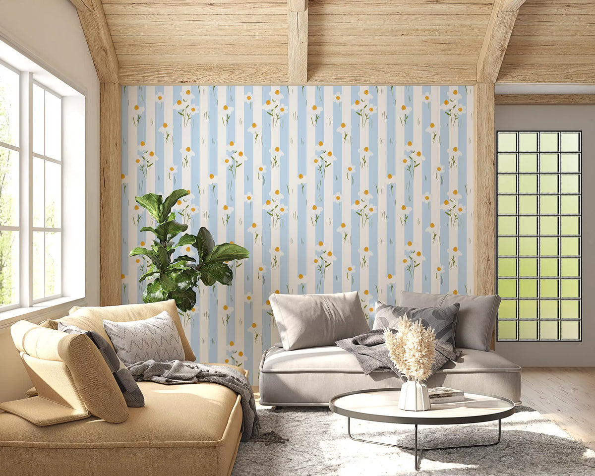 Striped Meadow Daisies Wallpaper⁠