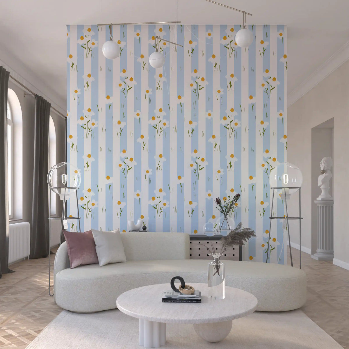 Striped Meadow Daisies Wallpaper⁠