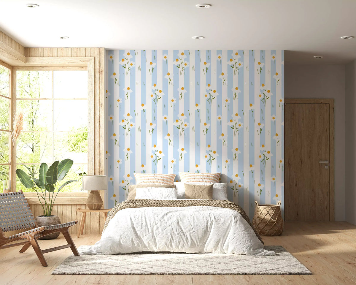 Striped Meadow Daisies Wallpaper⁠