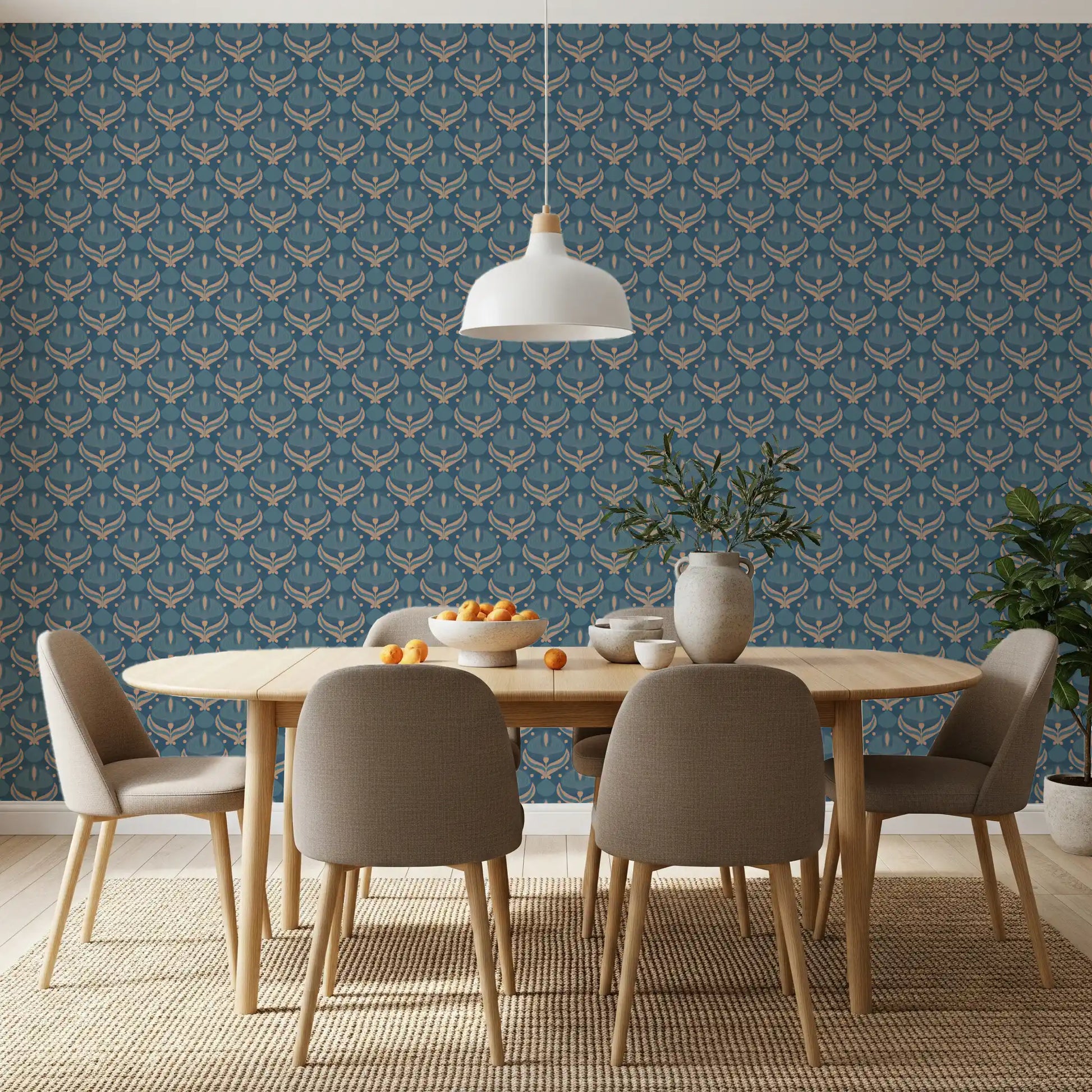 Midnight Lotus Bloom Geometric Wallpaper⁠
