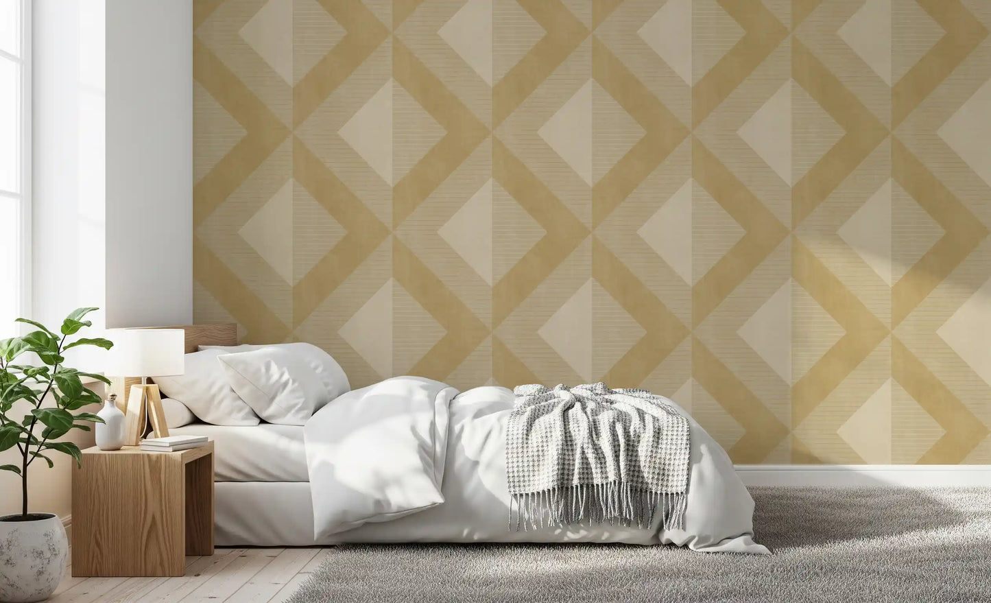 Golden Geometric Diamond Motif Wallpaper⁠