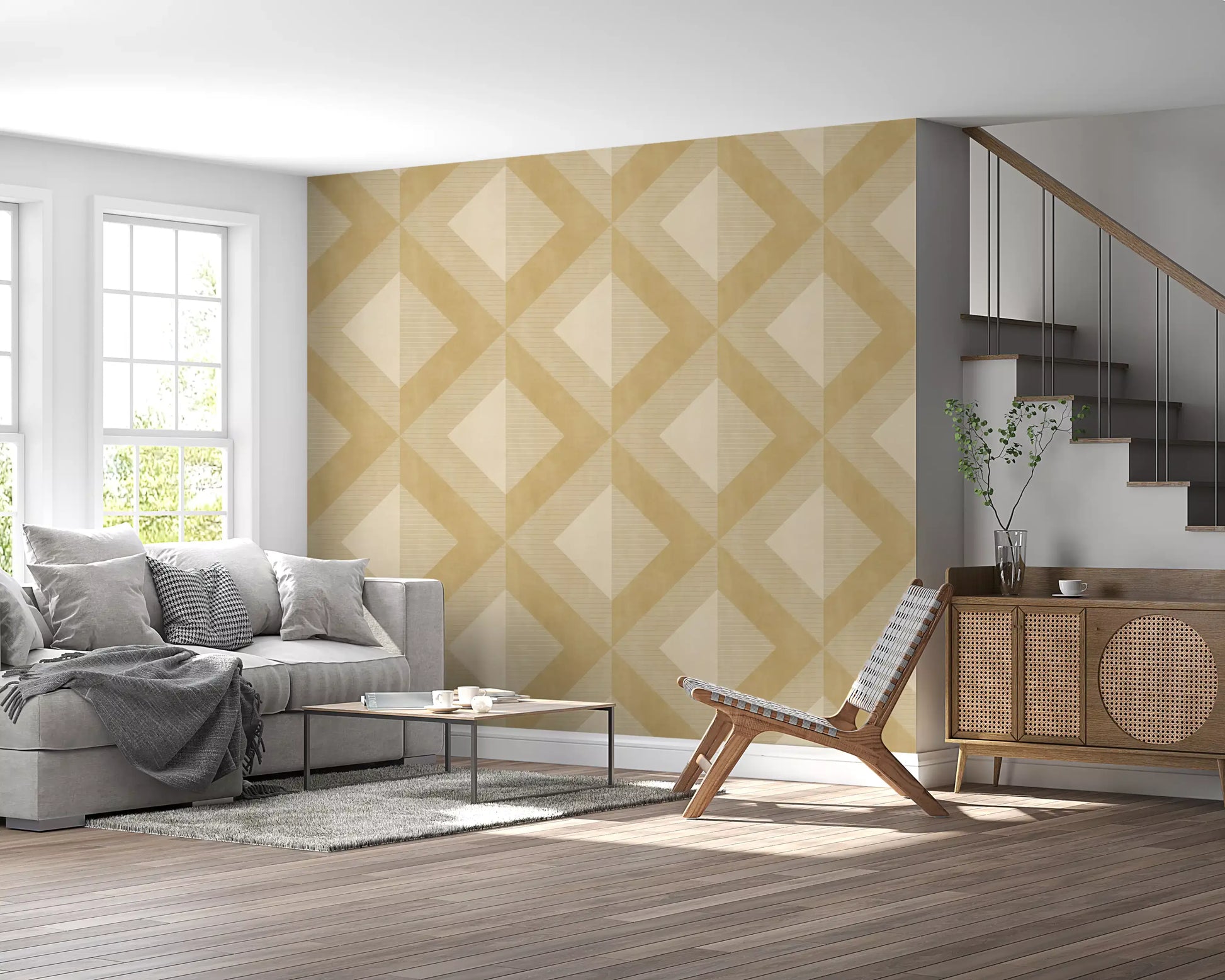 Golden Geometric Diamond Motif Wallpaper⁠